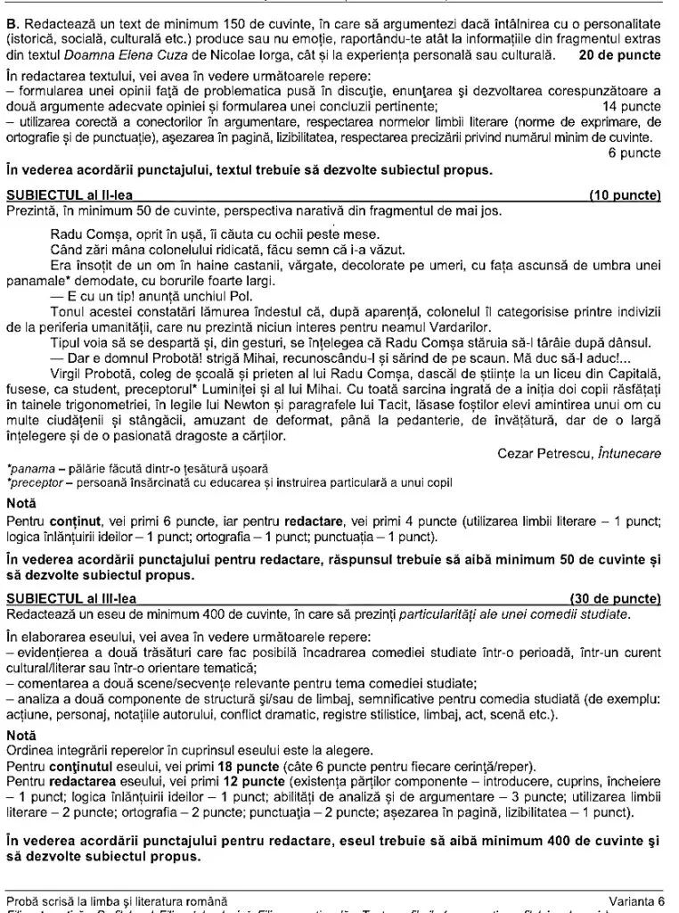 BAC 2022: Ce subiecte au primit elevii la Limba și literatura română – foto 3