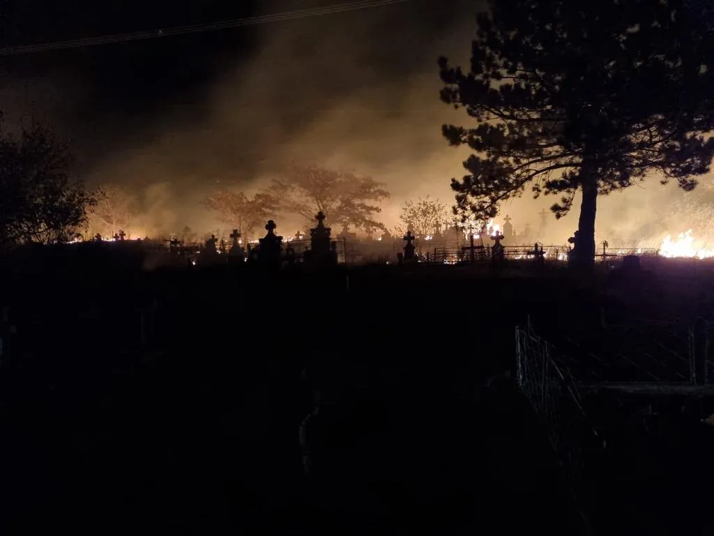 Trei hectare dintr-un cimitir, distruse de flacări, în județul Tulcea (FOTO/VIDEO) – foto 3