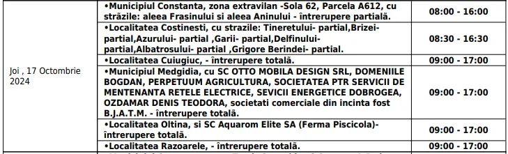Întreruperi programate în Constanța și alte localități din județ – foto 2