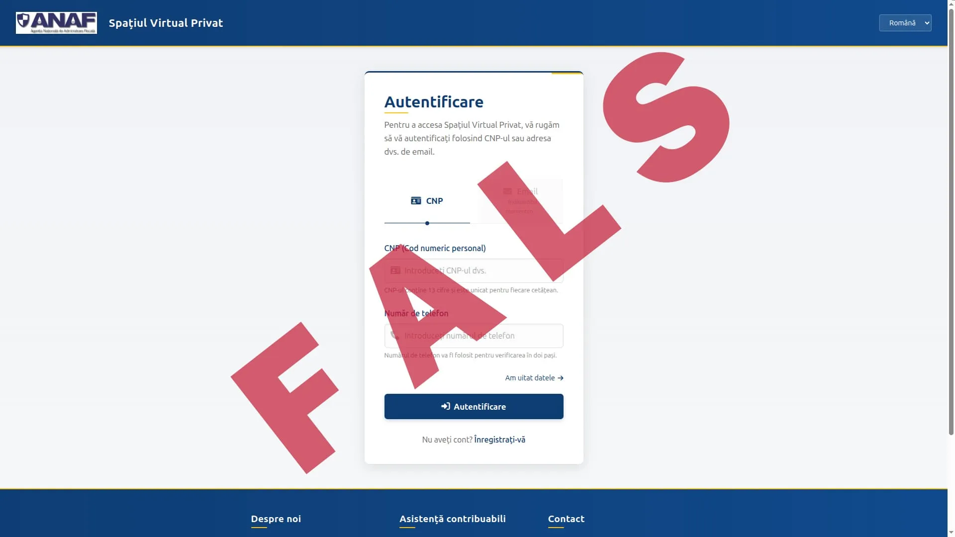 Atenție, site fals care imită identitatea ANAF