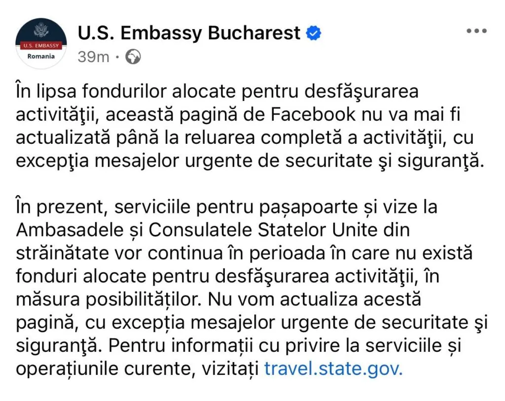 Ambasada SUA la București rămâne fără bani pentru… facebook – foto 2