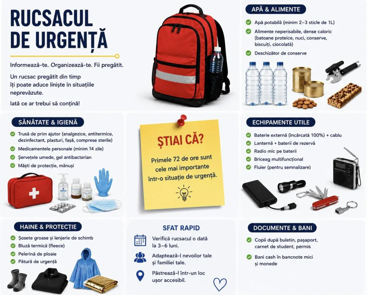 Ce trebuie să conțină rucsacul de urgență. Primele 72 de ore pot fi decisive într-o situație de criză